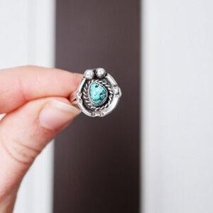 Sterling Silver Turquoise Teardrop Ring - PINKY RING - small size 3.5-4
